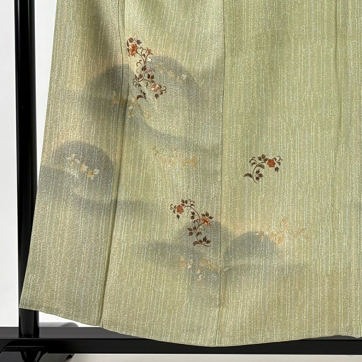 付下 身長156cm 袖長62cm S 雙層 花唐草紋 霞 刺繡 金銀彩 灰綠 純蠶絲 秀品級