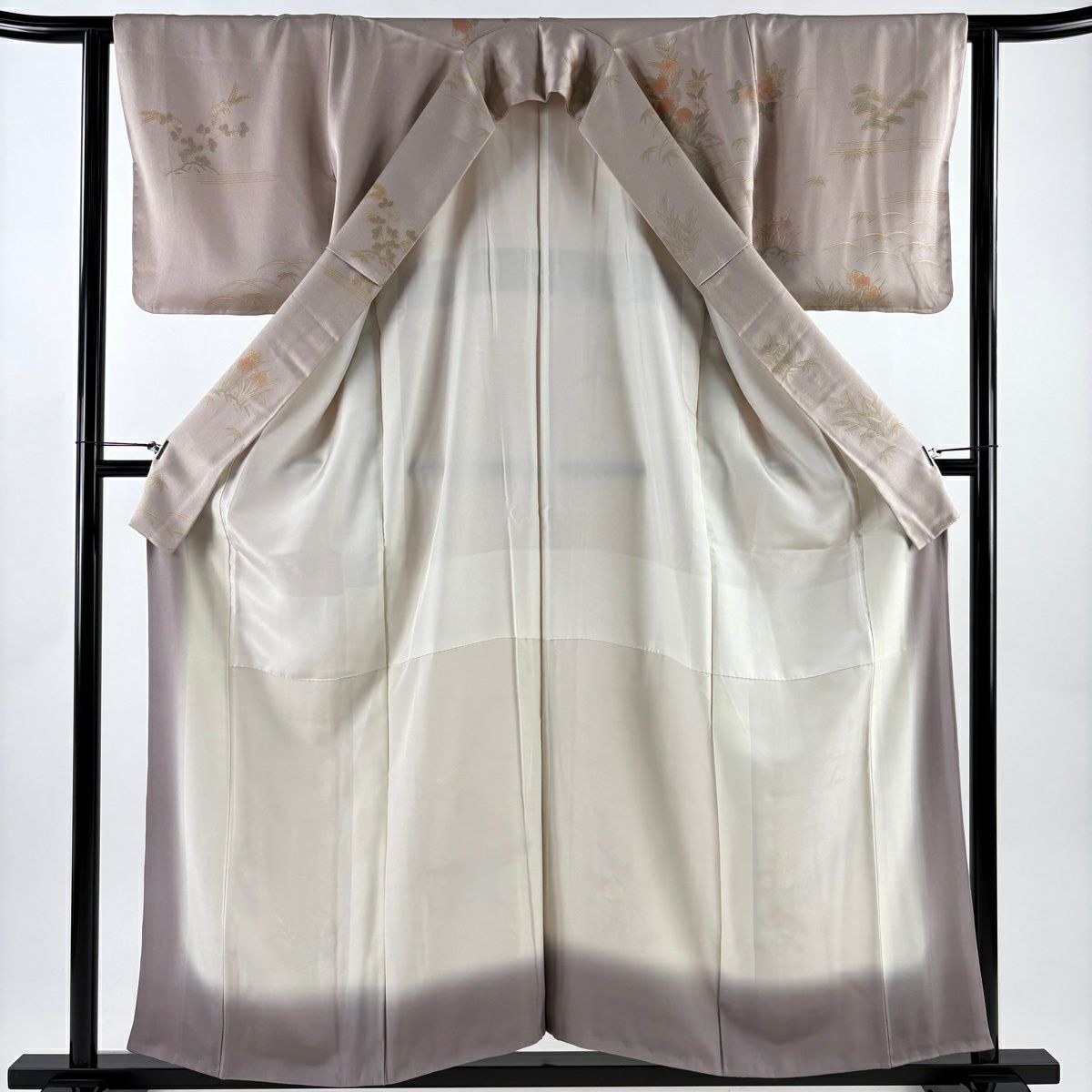 訪問服 身長158cm 袖長62cm S 雙層 草花紋紋 橋刺繡 金彩裝飾 薄小豆 純蠶絲 秀品級
