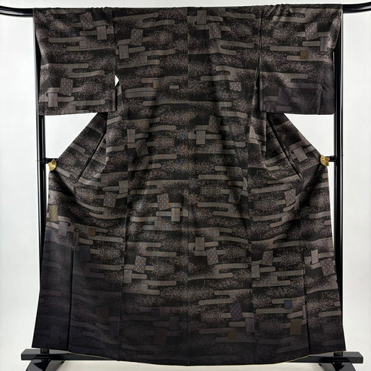 付下 身長161.5cm 袖長67cm M 雙層 ヱ霞 色紙 茶紫 純蠶絲 秀品級