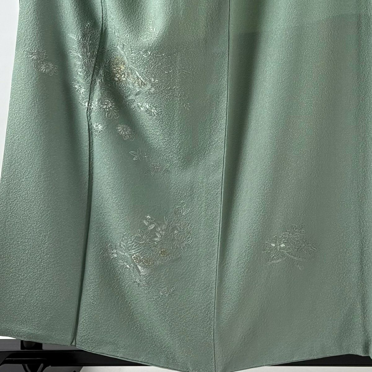 付下 身長158cm 袖長65.5cm M 雙層 冊子 草花紋紋 刺繡 金糸 淺綠 純蠶絲 秀品級