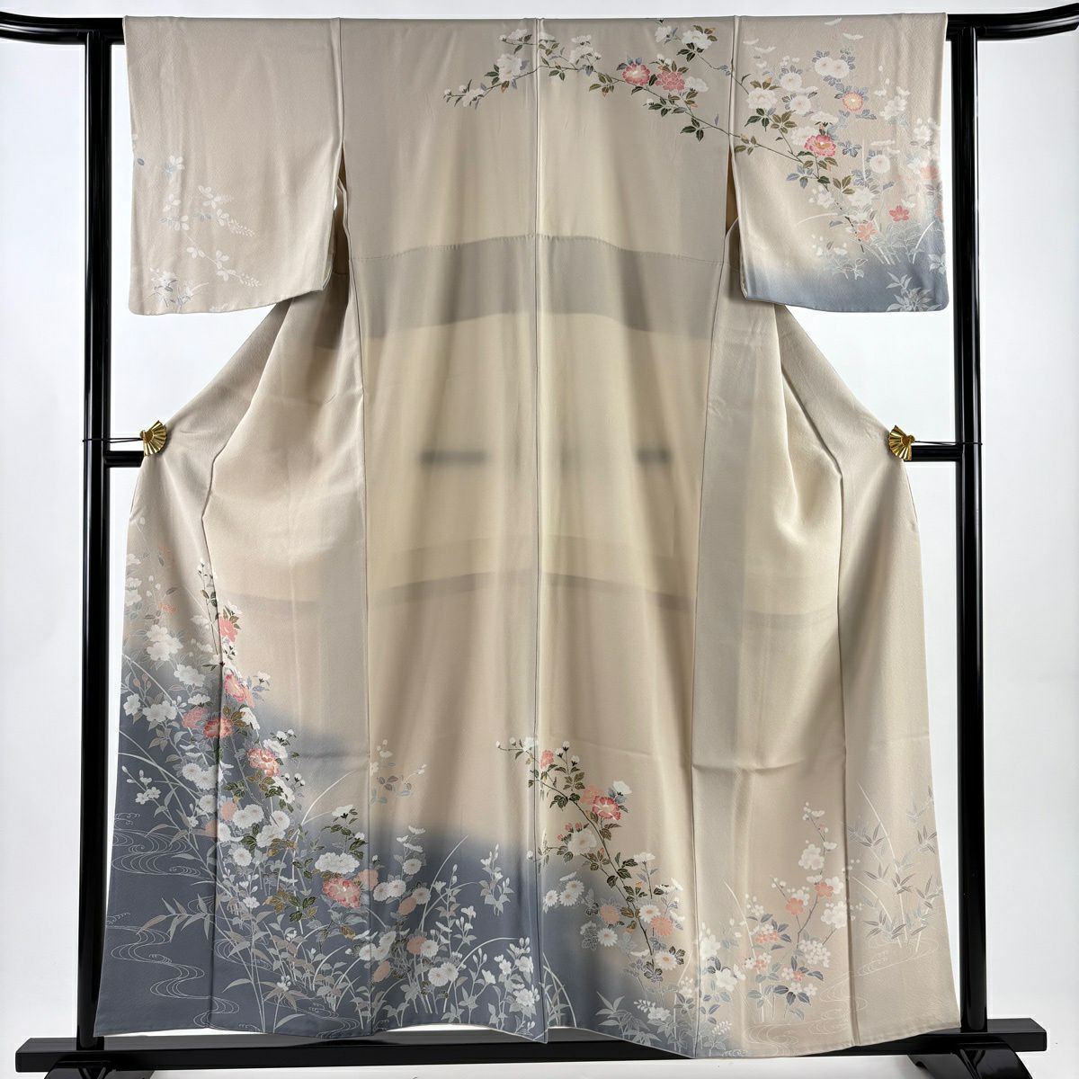 訪問服 身長156cm 袖長62cm S 雙層 草花紋紋 流水 漸層 粉米色 純蠶絲 優品級