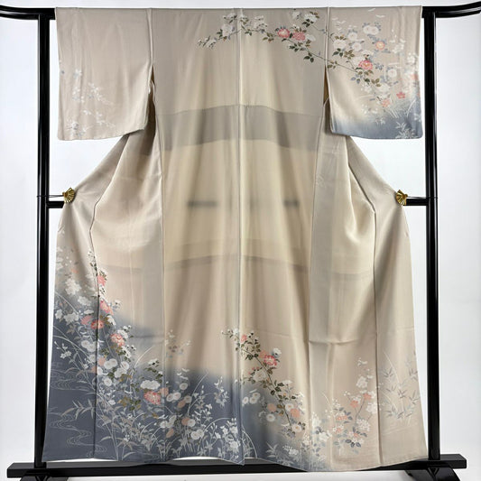 訪問服 身長156cm 袖長62cm S 雙層 草花紋紋 流水 漸層 粉米色 純蠶絲 優品級