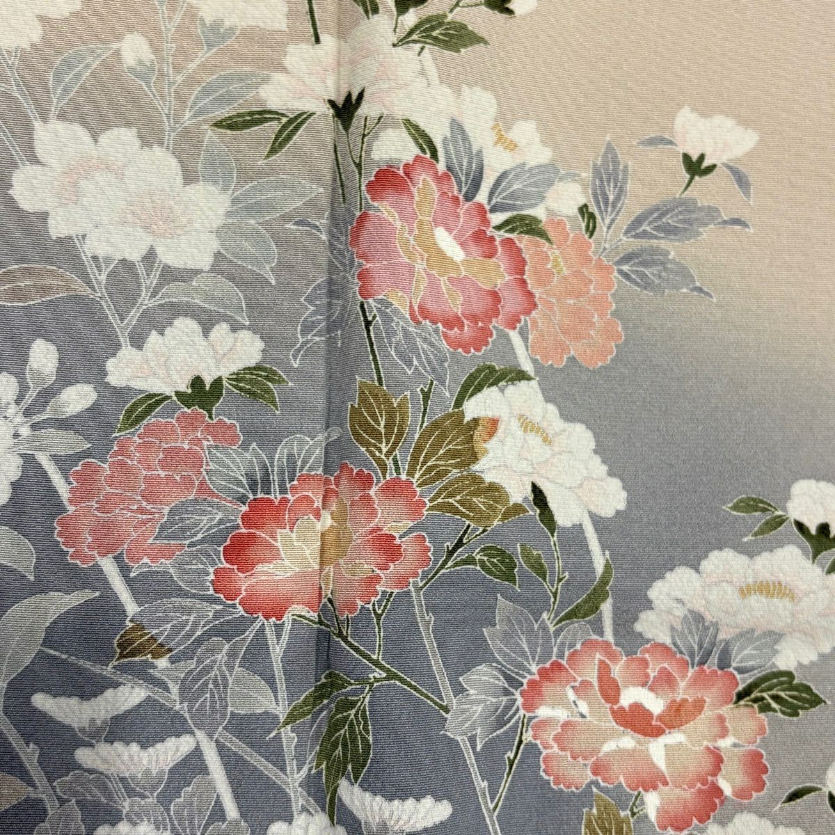 訪問服 身長156cm 袖長62cm S 雙層 草花紋紋 流水 漸層 粉米色 純蠶絲 優品級