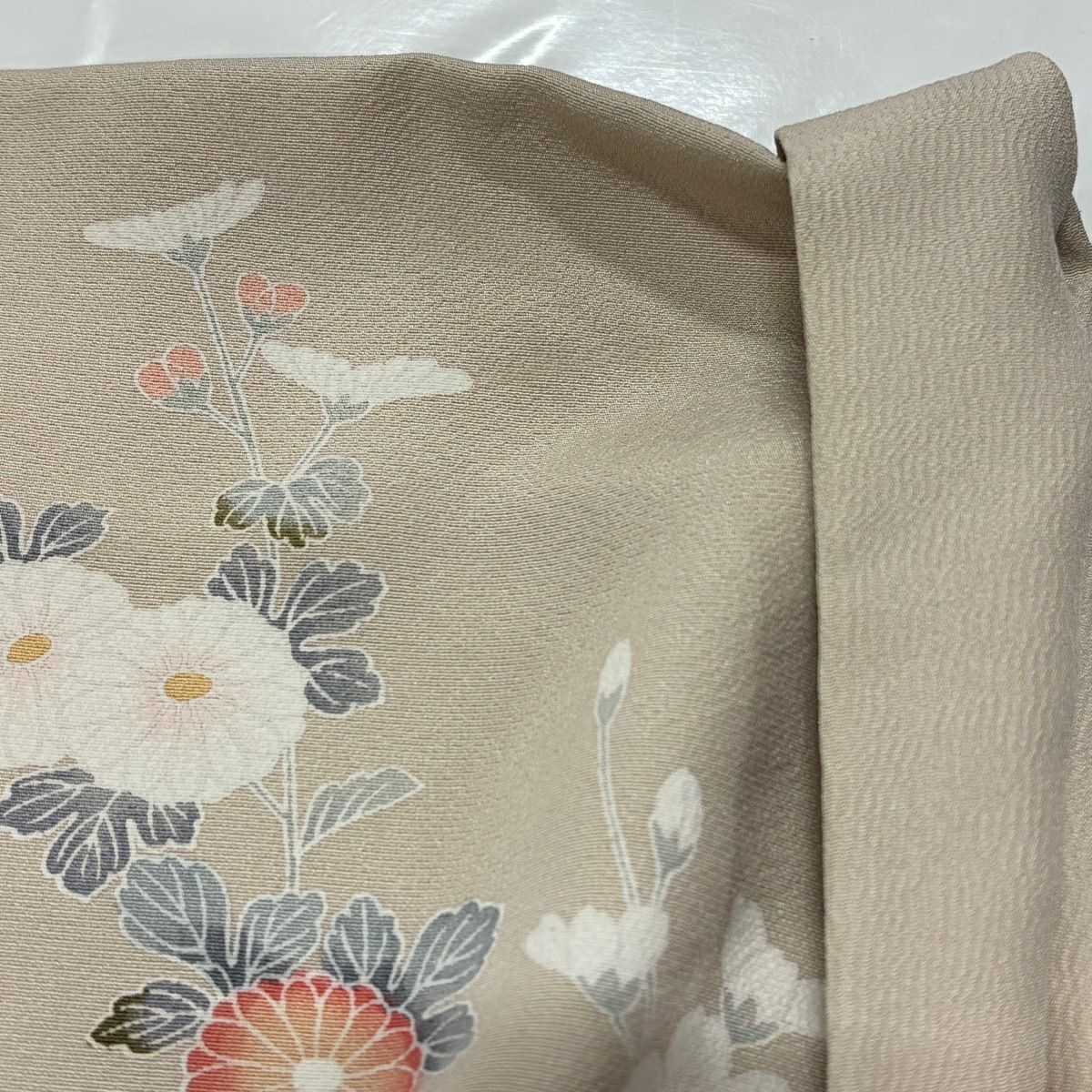 訪問服 身長156cm 袖長62cm S 雙層 草花紋紋 流水 漸層 粉米色 純蠶絲 優品級
