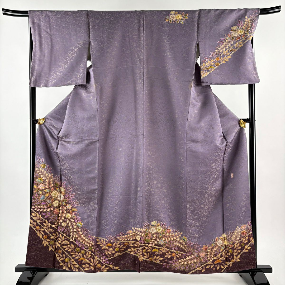訪問服 身長159cm 袖長68.5cm L 雙層 徳永憲峯 落款あり 辻花染 金通し 金銀彩 灰紫 純蠶絲 逸品級