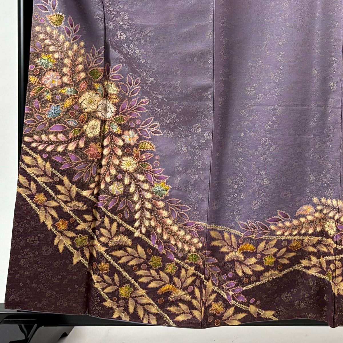 訪問服 身長159cm 袖長68.5cm L 雙層 徳永憲峯 落款あり 辻花染 金通し 金銀彩 灰紫 純蠶絲 逸品級