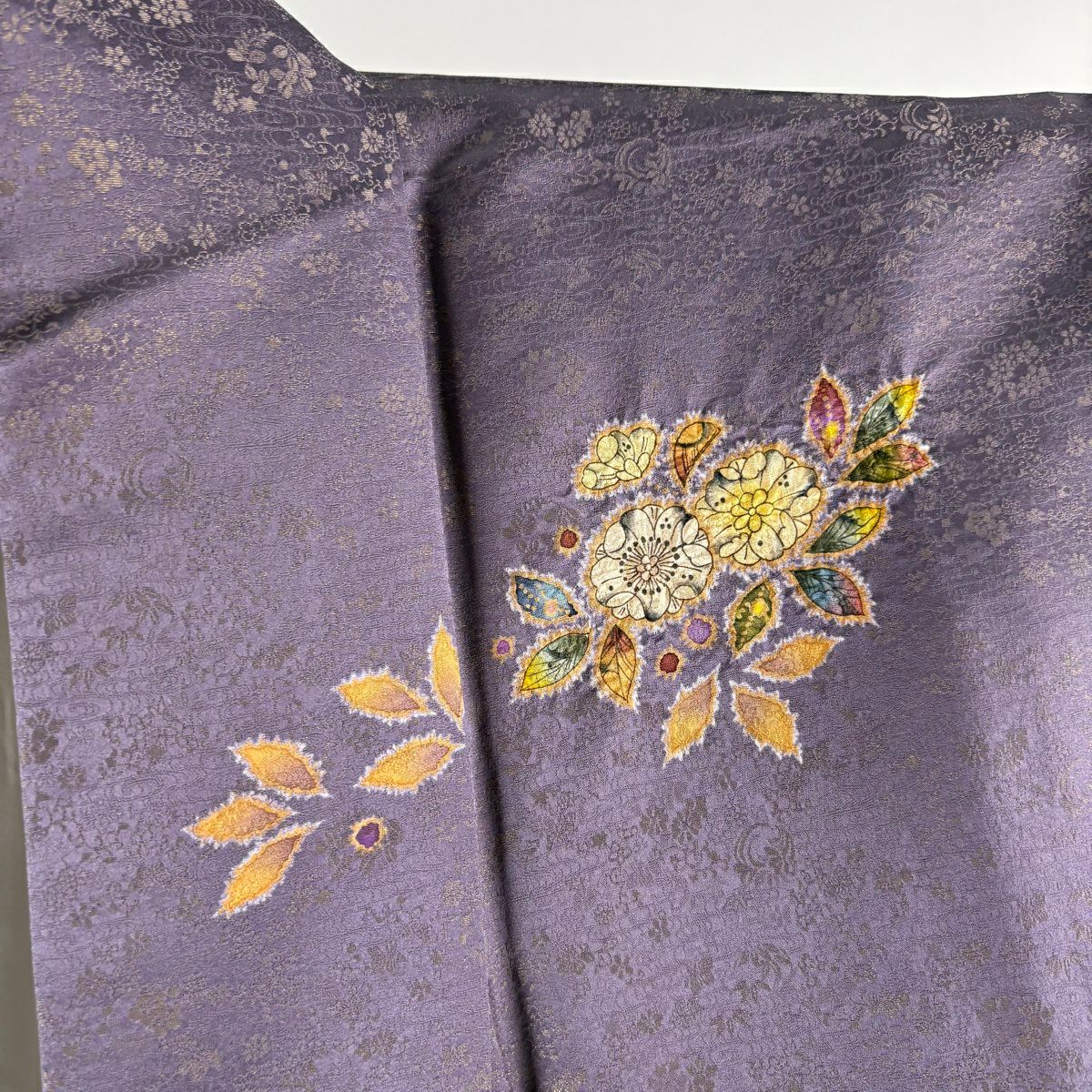 訪問服 身長159cm 袖長68.5cm L 雙層 徳永憲峯 落款あり 辻花染 金通し 金銀彩 灰紫 純蠶絲 逸品級