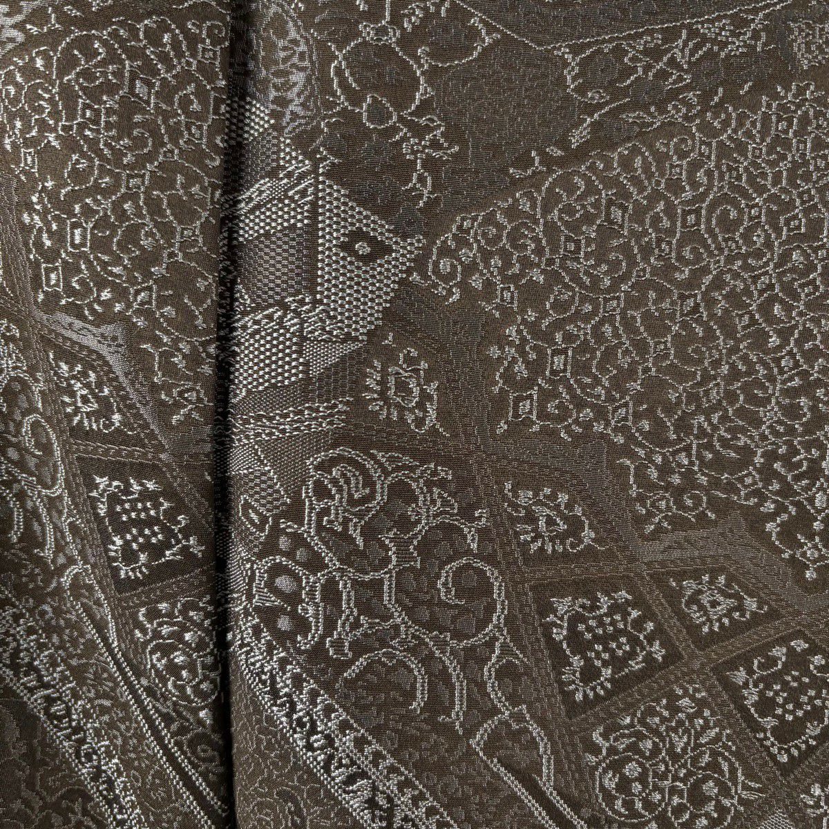 【美品】訪問服 身長162cm 袖長64cm M 雙層 華紋 幾何學圖案 染分 逐漸變色 焦茶 純蠶絲 逸品級