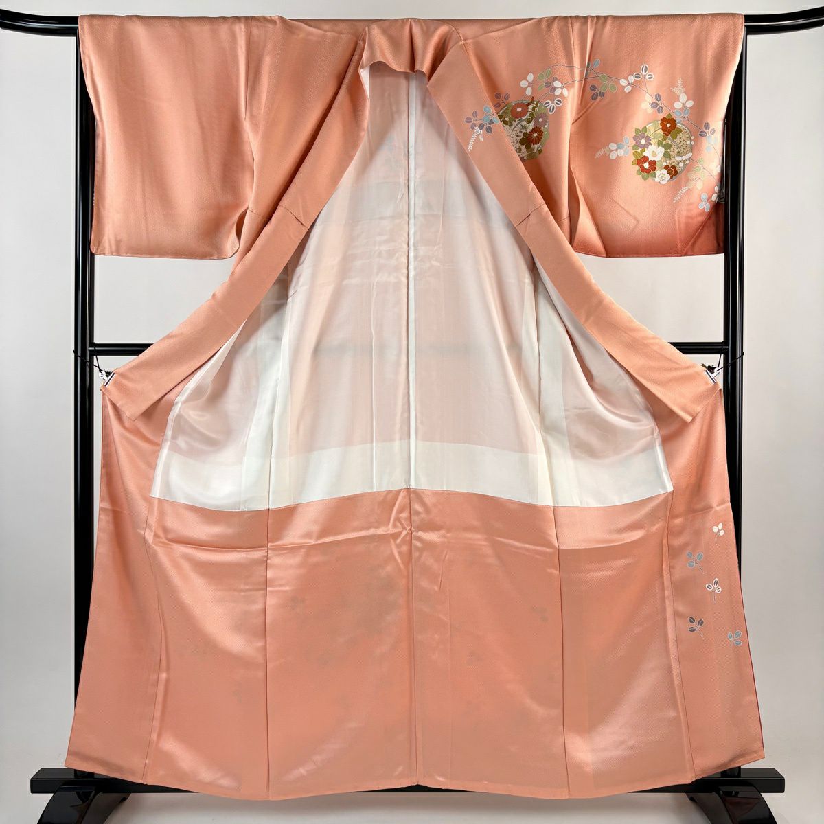 訪問服 身長160.5cm 袖長67.5cm L 雙層 花丸紋 萩 金銀彩 漸層 鮭粉色 純蠶絲 名品級