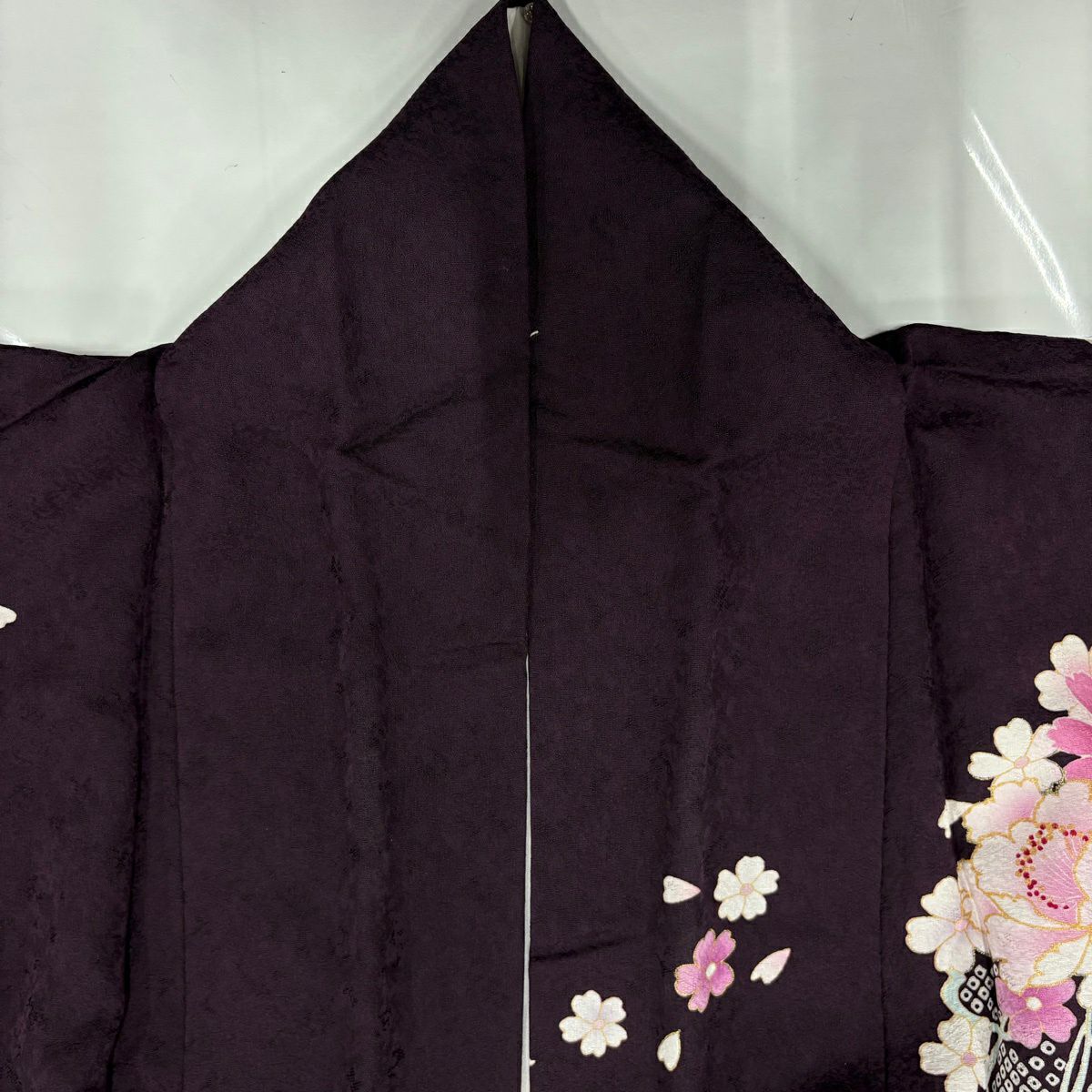 振袖禮服 身長157cm 袖長62.5cm S 雙層櫻花 金銀彩 金金箔 濃紫 純蠶絲 名品級