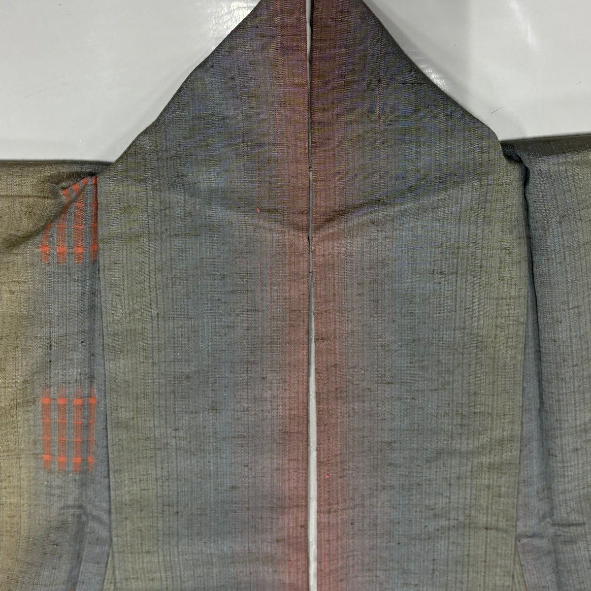 【美品】 紬織 身長157.5cm 袖長61.5cm S 雙層 垂直條紋 幾何圖案 青灰 純蠶絲 名品級