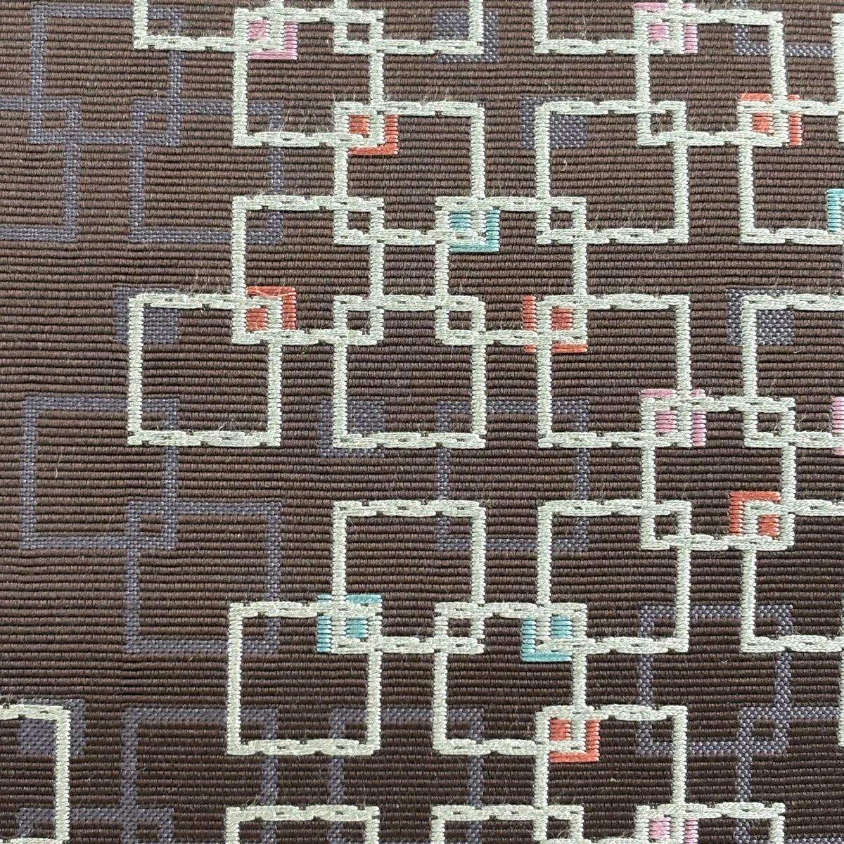 【美品】 名古屋帶 逸品級 八寸名古屋帶 松樹葉仕立 雜幾何 濃紫 純蠶絲