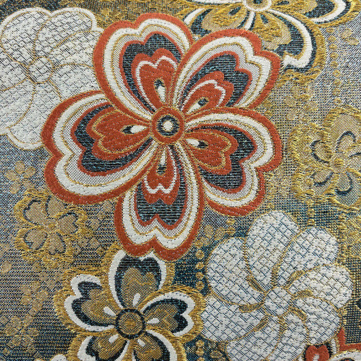 【美品】 袋帶 秀品級 櫻花 金絲 金金箔 青綠 六通 純蠶絲