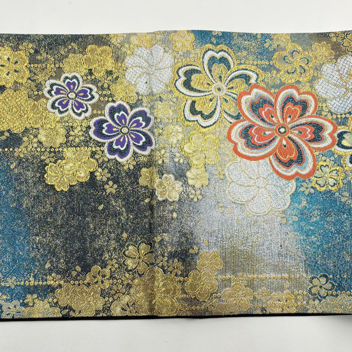 【美品】 袋帶 秀品級 櫻花 金絲 金金箔 青綠 六通 純蠶絲