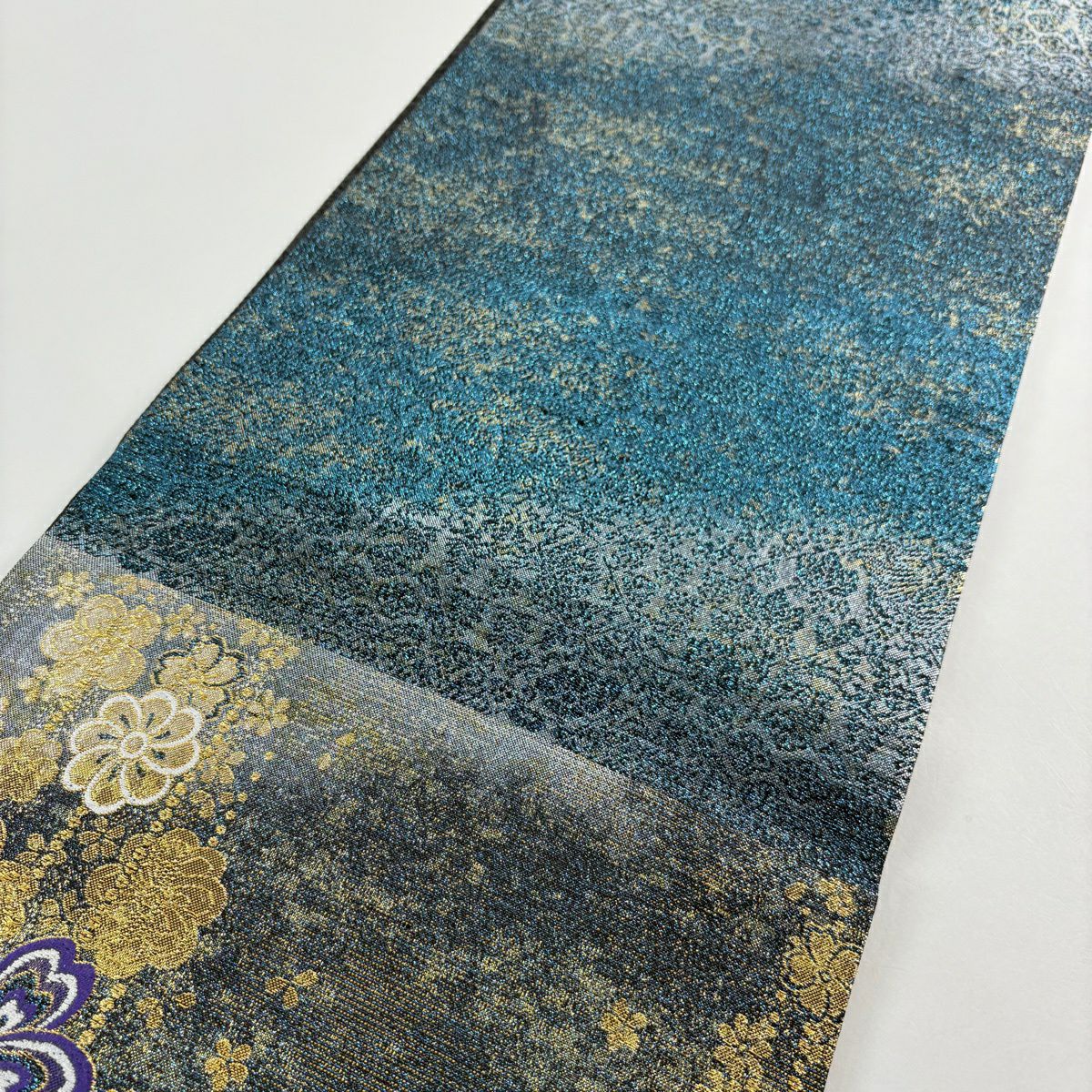 【美品】 袋帶 秀品級 櫻花 金絲 金金箔 青綠 六通 純蠶絲