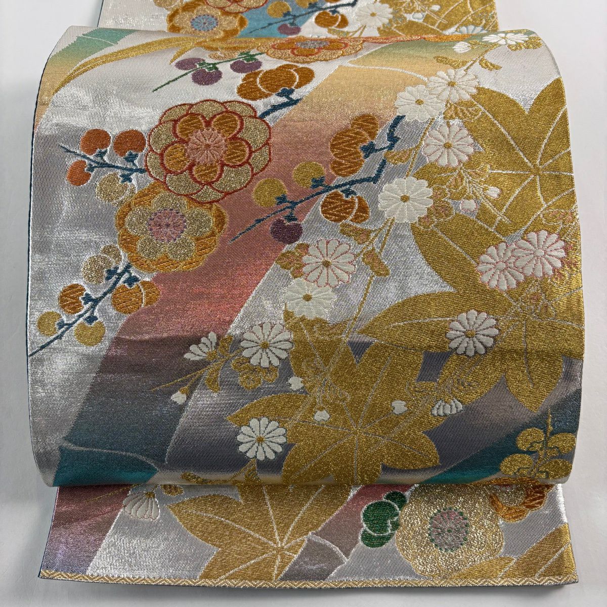 袋帶 秀品級 梅花笹 楓 金絲 金金箔 金 六通 純蠶絲