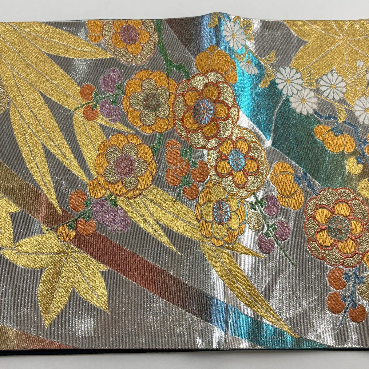 袋帶 秀品級 梅花笹 楓 金絲 金金箔 金 六通 純蠶絲