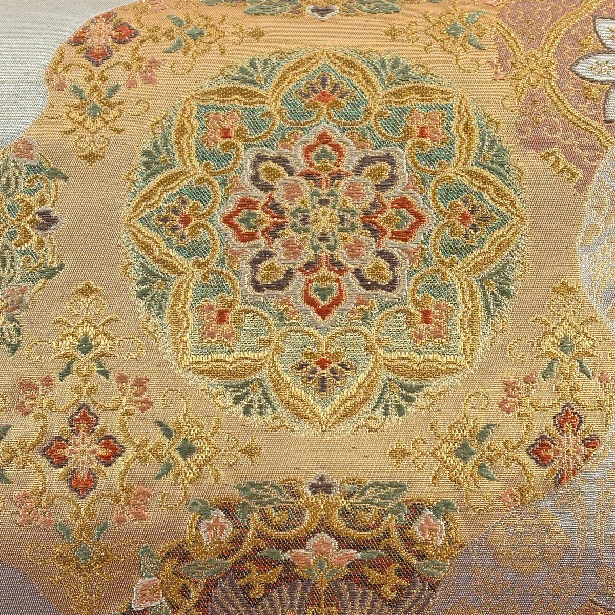 袋帶 秀品級 華紋 向鳥 金絲 金金箔 金色 六通 純蠶絲