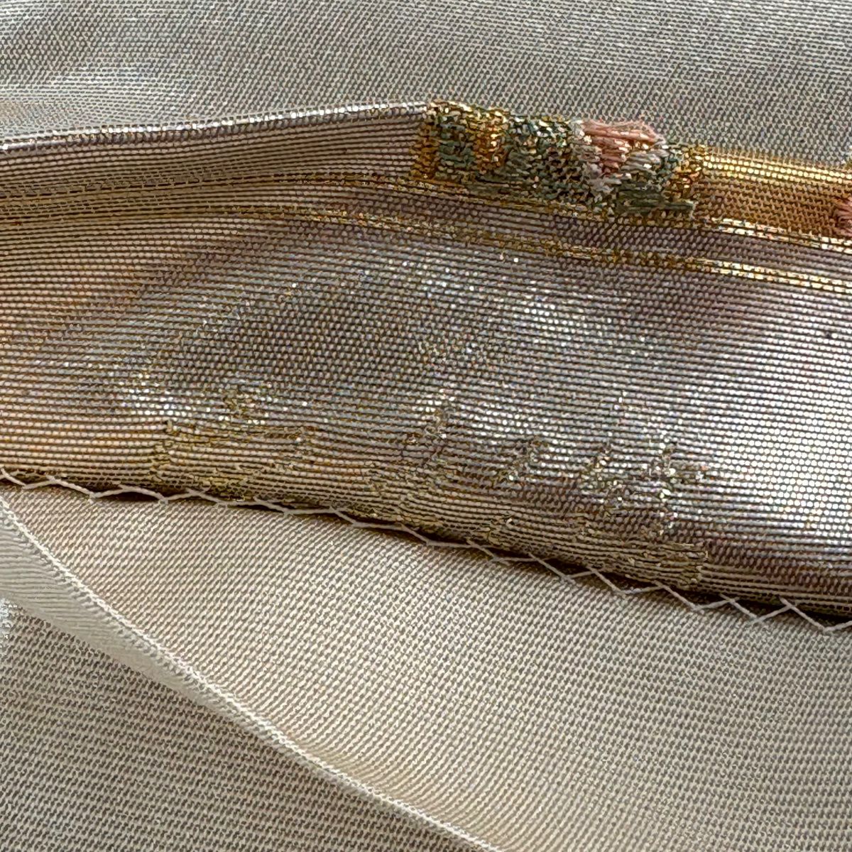 袋帶 秀品級 華紋 向鳥 金絲 金金箔 金色 六通 純蠶絲