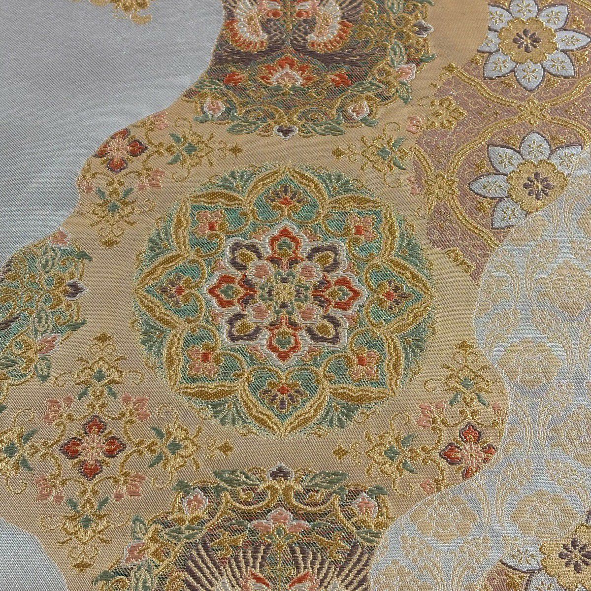 袋帶 秀品級 華紋 向鳥 金絲 金金箔 金色 六通 純蠶絲