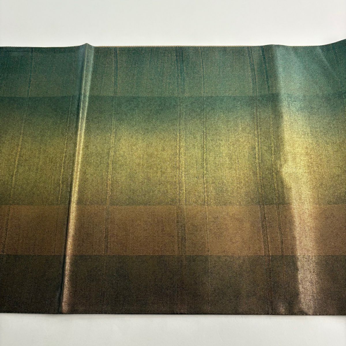 【美品】 袋帶 秀品級 幾何圖案 茶綠 全通 純蠶絲