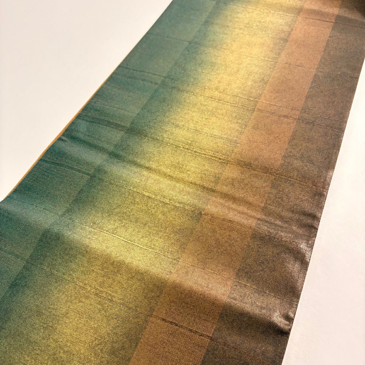 【美品】 袋帶 秀品級 幾何圖案 茶綠 全通 純蠶絲