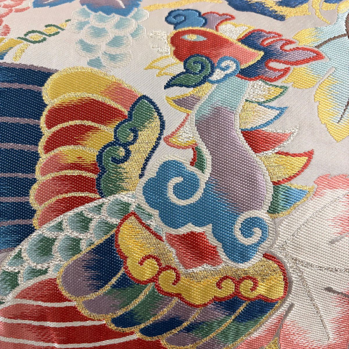 【美品】 袋帶 秀品級 鳳凰 葡萄 金金箔 銀 六通 純蠶絲