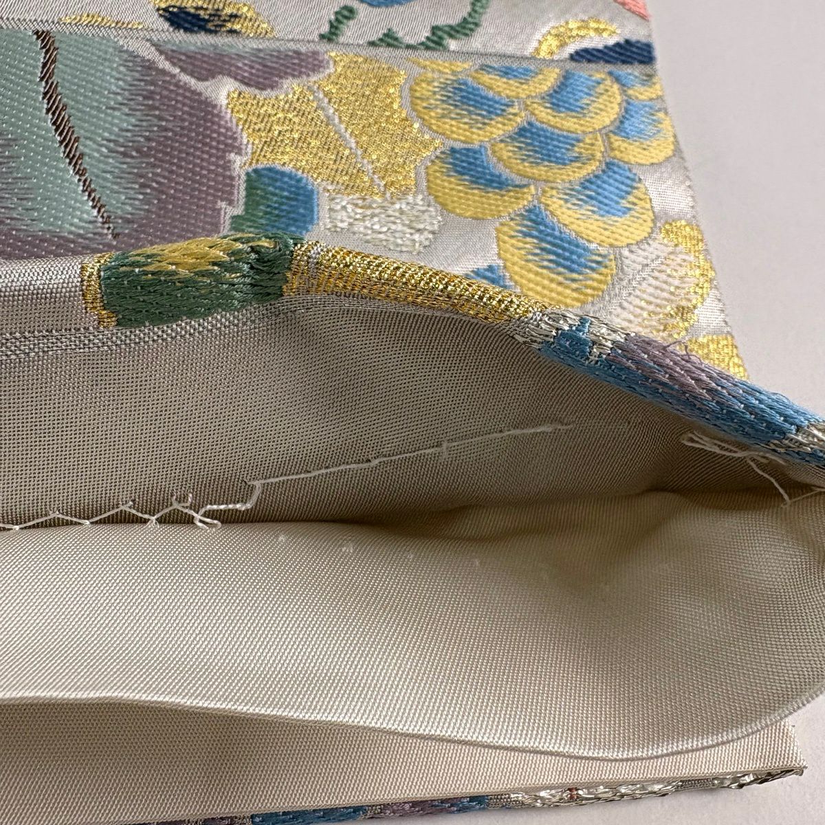 【美品】 袋帶 秀品級 鳳凰 葡萄 金金箔 銀 六通 純蠶絲
