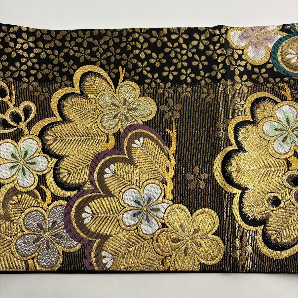 【美品】 袋帶 秀品級 梅花 樫松樹 金絲 金金箔 金色 六通 純蠶絲
