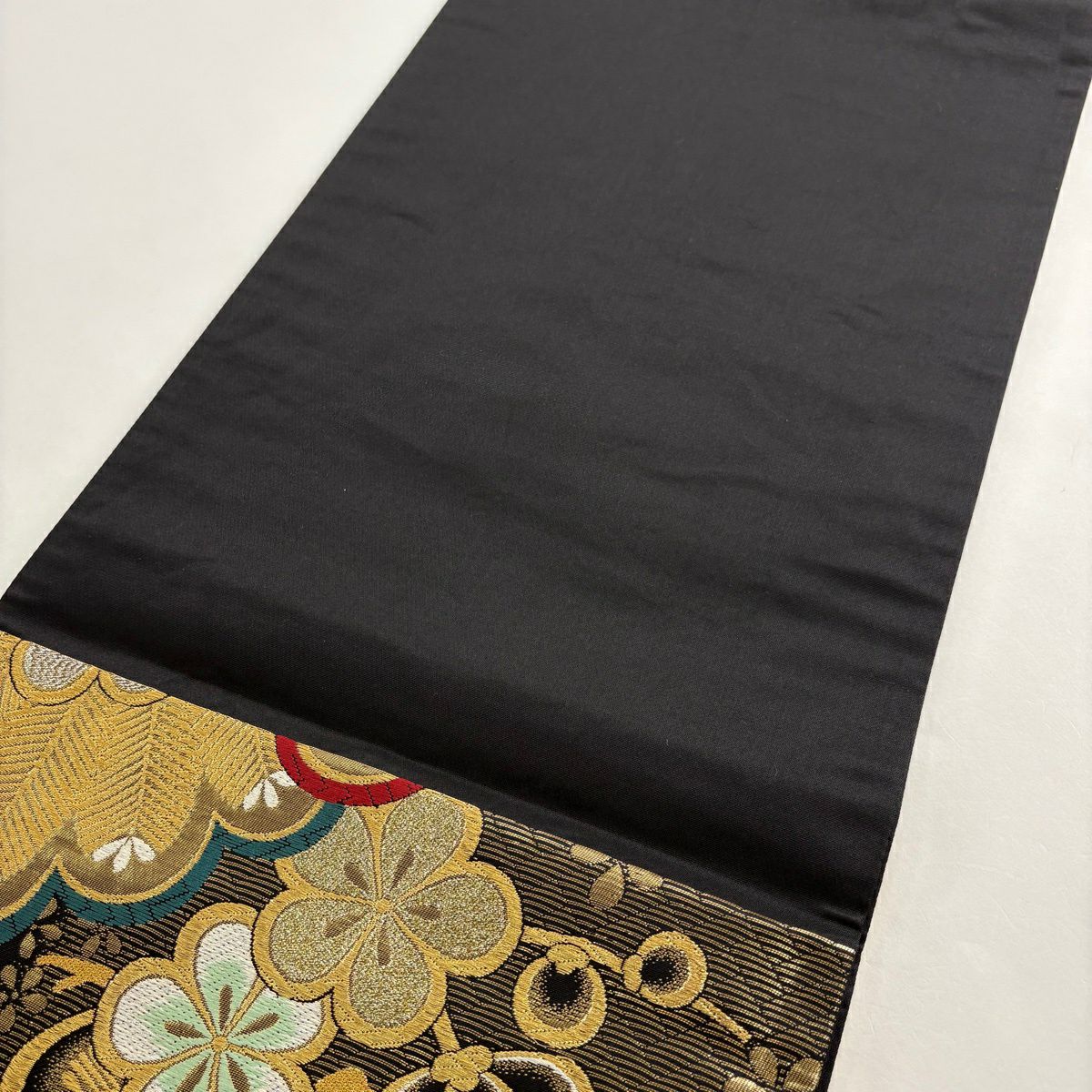 【美品】 袋帶 秀品級 梅花 樫松樹 金絲 金金箔 金色 六通 純蠶絲