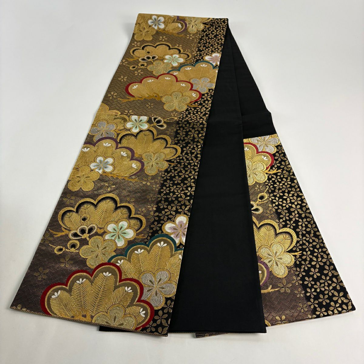 【美品】 袋帶 秀品級 梅花 樫松樹 金絲 金金箔 金色 六通 純蠶絲