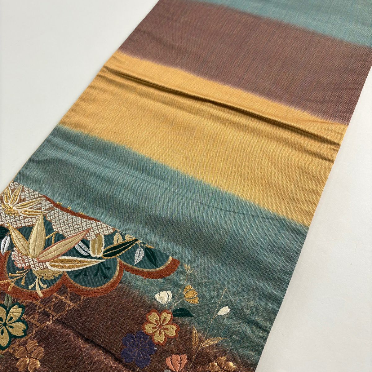 袋帶 秀品級 松樹竹子梅花 垂枝櫻 金絲 金金箔 灰綠 六通 純蠶絲