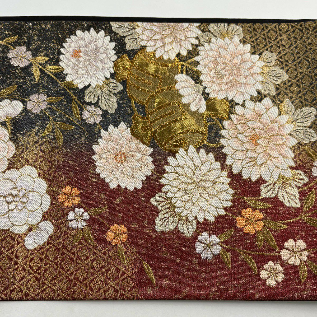 【美品】 袋帶 秀品級 振袖禮服禮服用 小槌 花丸紋 金絲 金金箔 黑 六通 純蠶絲