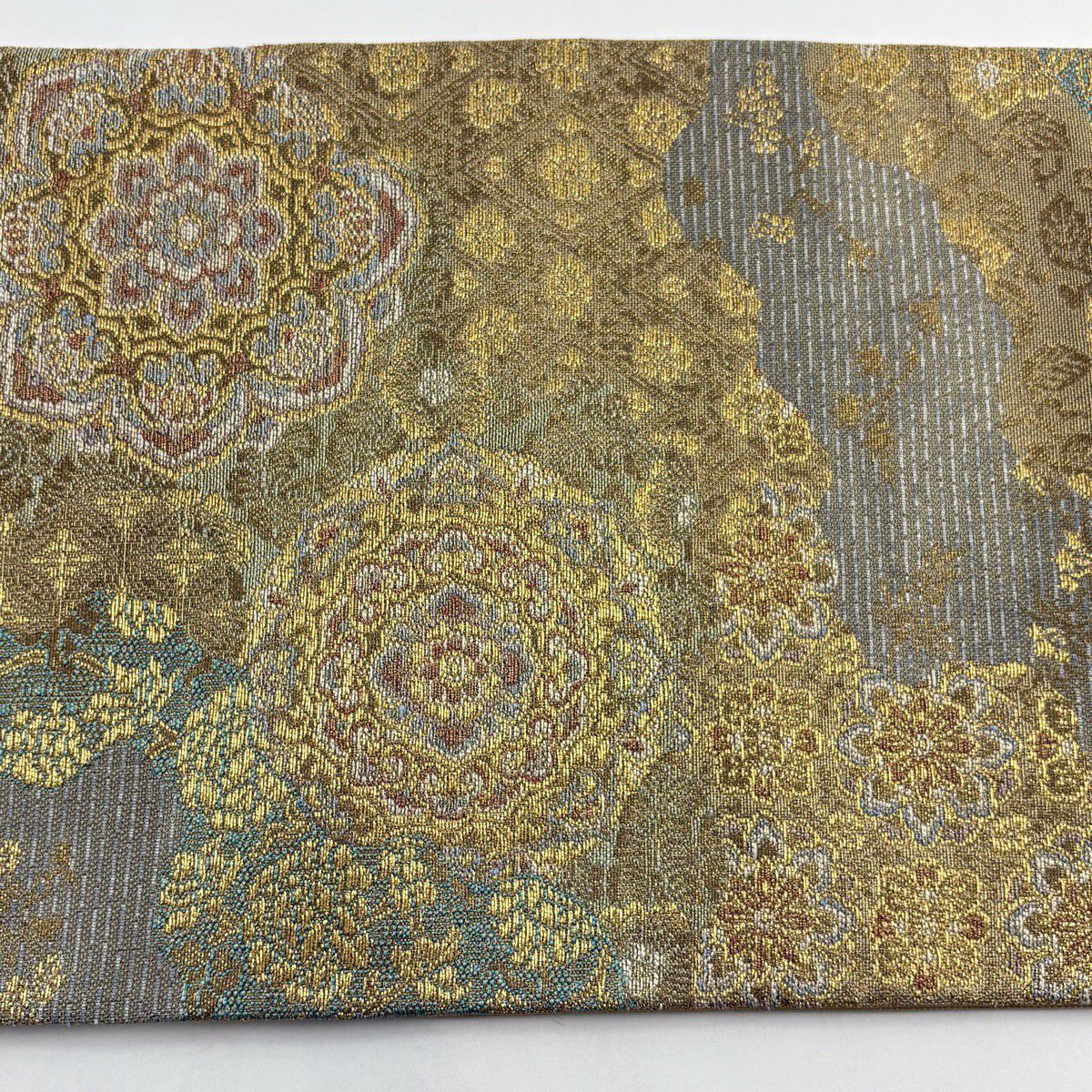 【美品】 袋帶 秀品級 華紋 草花紋紋 金金箔 金絲 金色 六通 純蠶絲