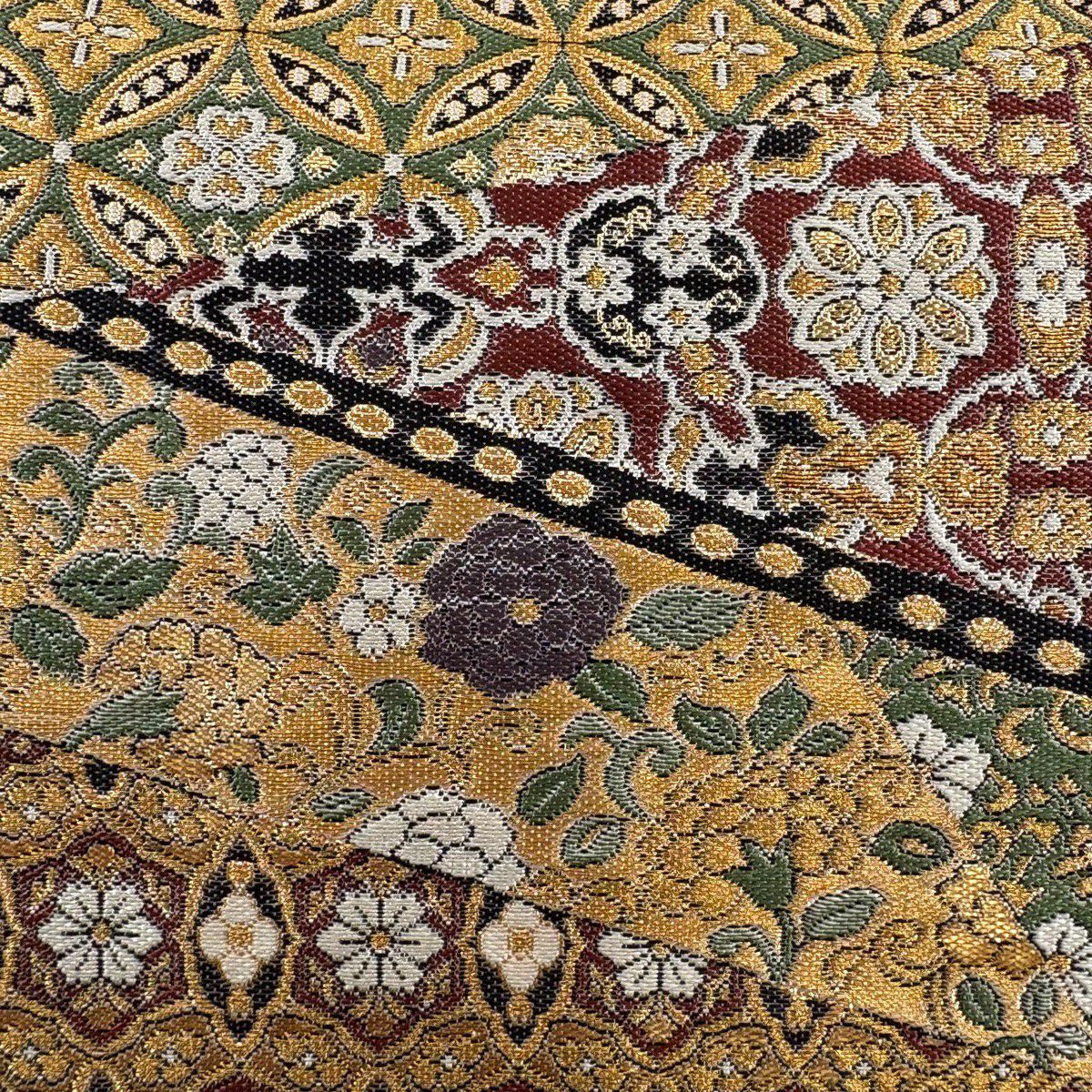 【美品】 袋帶 秀品級 筆法 華紋 金金箔 金線 金 六通 純蠶絲