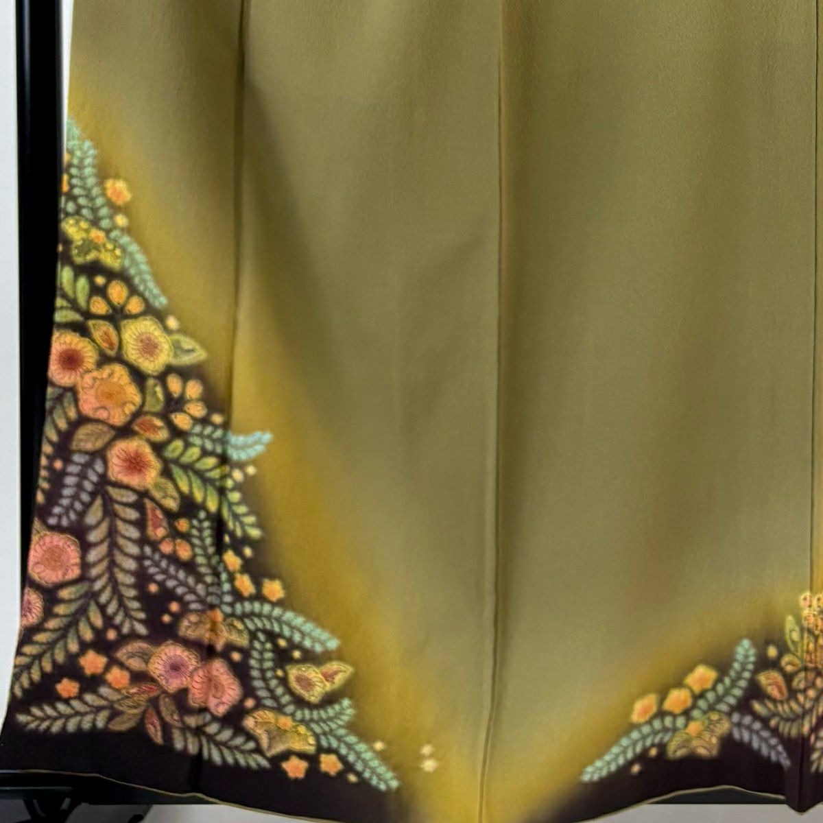 付下 身長157.5cm 袖長66cm M 雙層 辻花染圖案 漸層 黃土 純蠶絲 名品級 一個紋