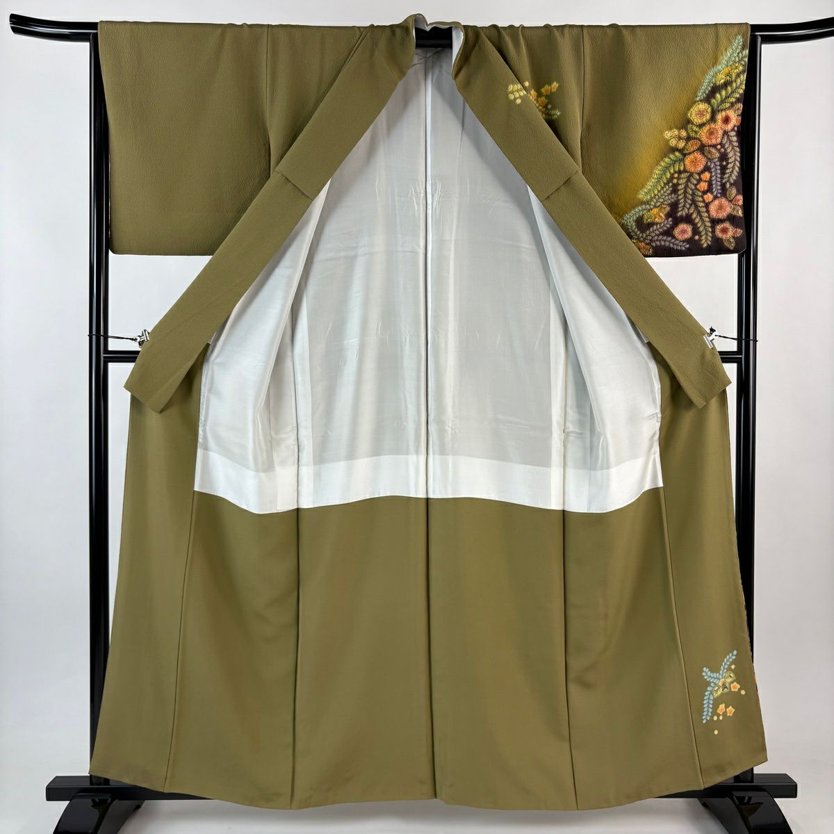 付下 身長157.5cm 袖長66cm M 雙層 辻花染圖案 漸層 黃土 純蠶絲 名品級 一個紋