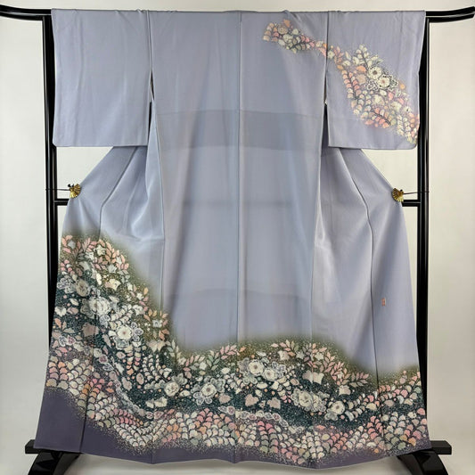 訪問服 身長163cm 袖長65cm M 雙層 徳永憲峯 落款あり 辻花染 漸層 淺紫 純蠶絲 名品級