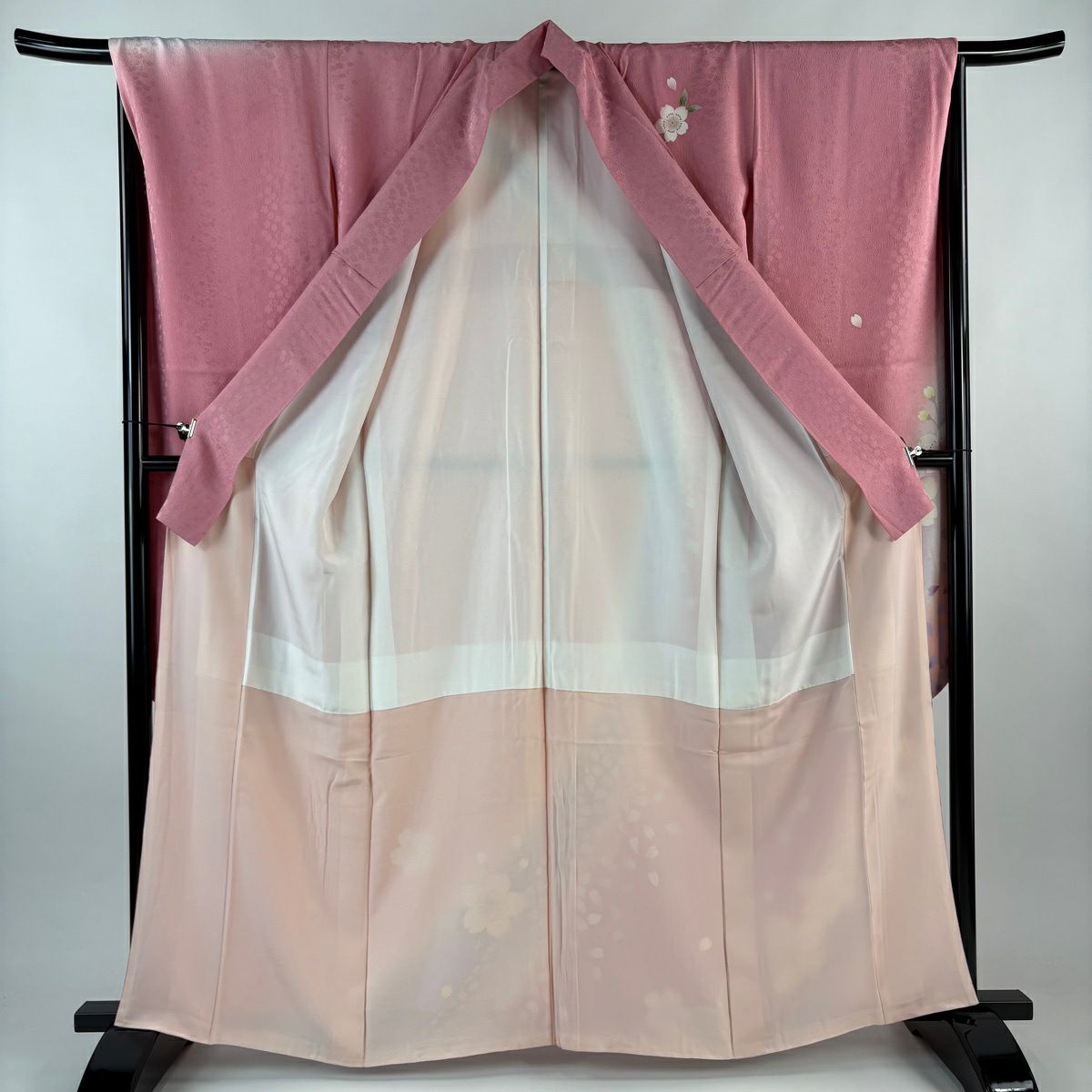 振袖禮服 身長162.5cm 袖長68cm L 雙層 櫻花 手毬 金絲 金銀彩 粉紅 純蠶絲 名品級