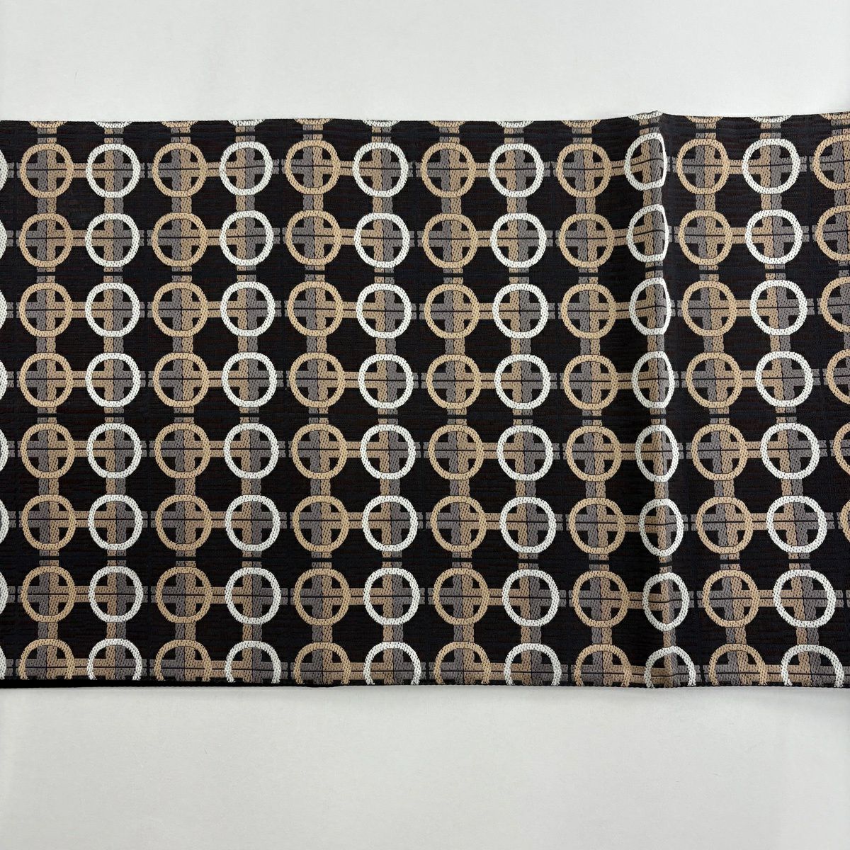 【美品】 袋帶 名品級 圓文 格子 茶紫 六通 純蠶絲