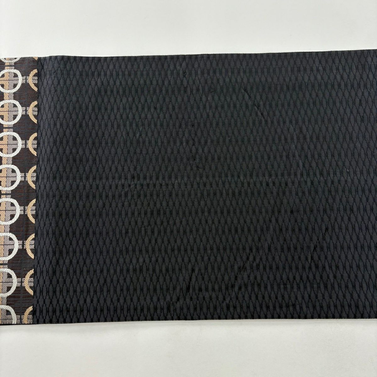 【美品】 袋帶 名品級 圓文 格子 茶紫 六通 純蠶絲