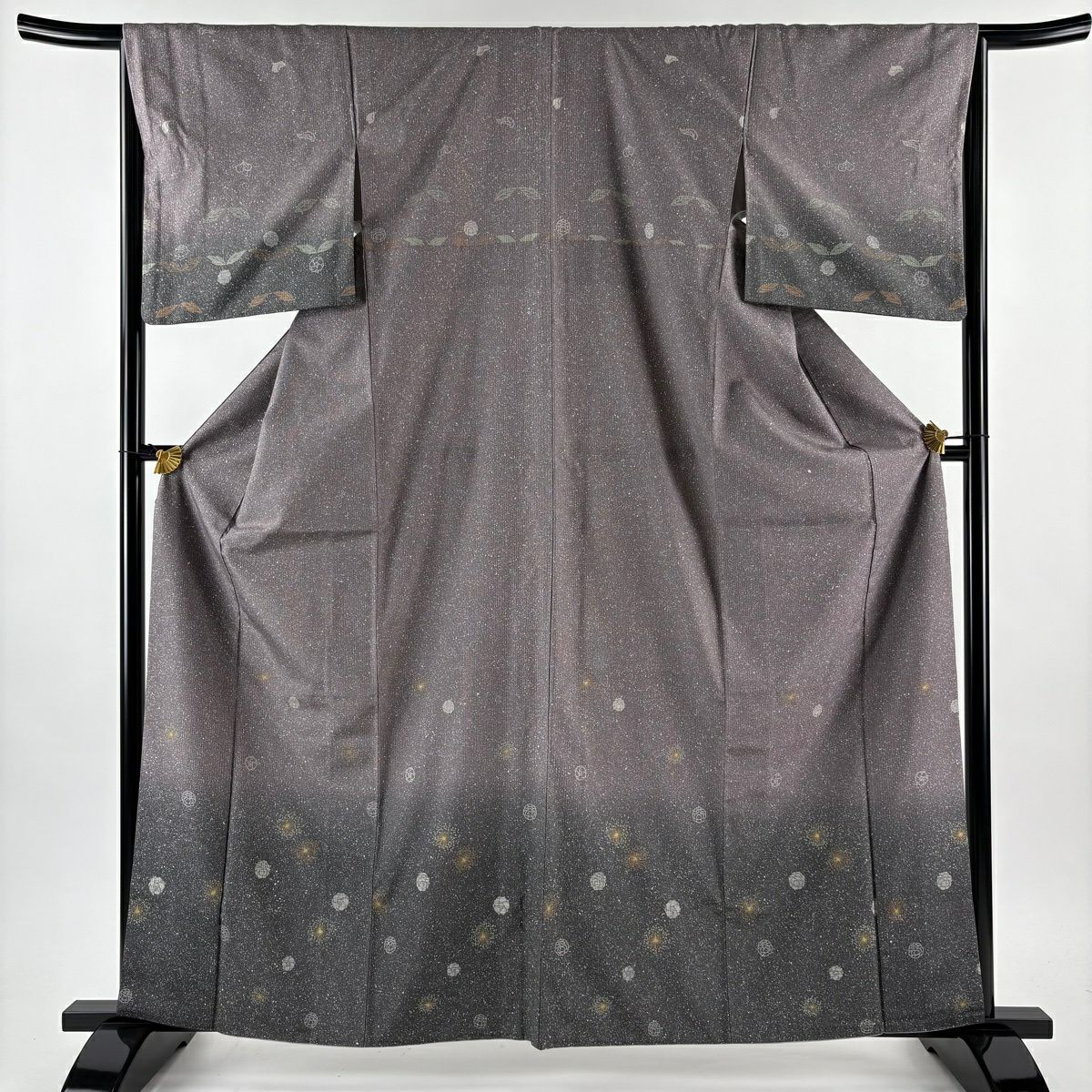 【美品】 付下 身長163cm 袖長66cm M 雙層 袋帶套裝 花 金銀彩 漸層 紫 純蠶絲 優品級