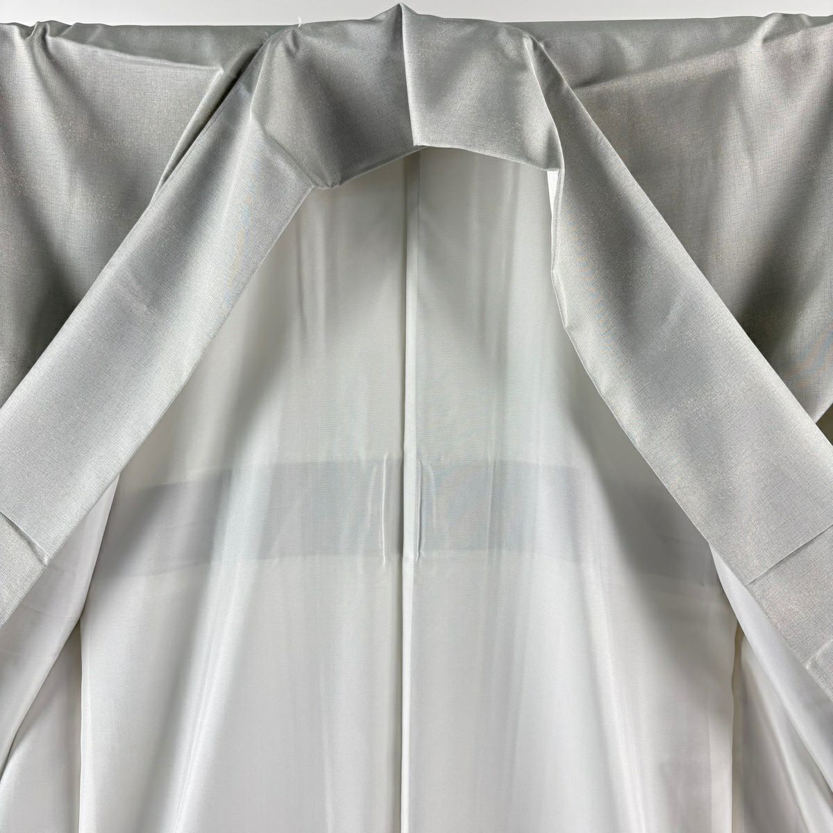 【美品】 付下 身長163cm 袖長66cm M 雙層 紬織織 袋帶套裝 落款あり 興福寺 水邊的風景 灰綠 純蠶絲 秀品級