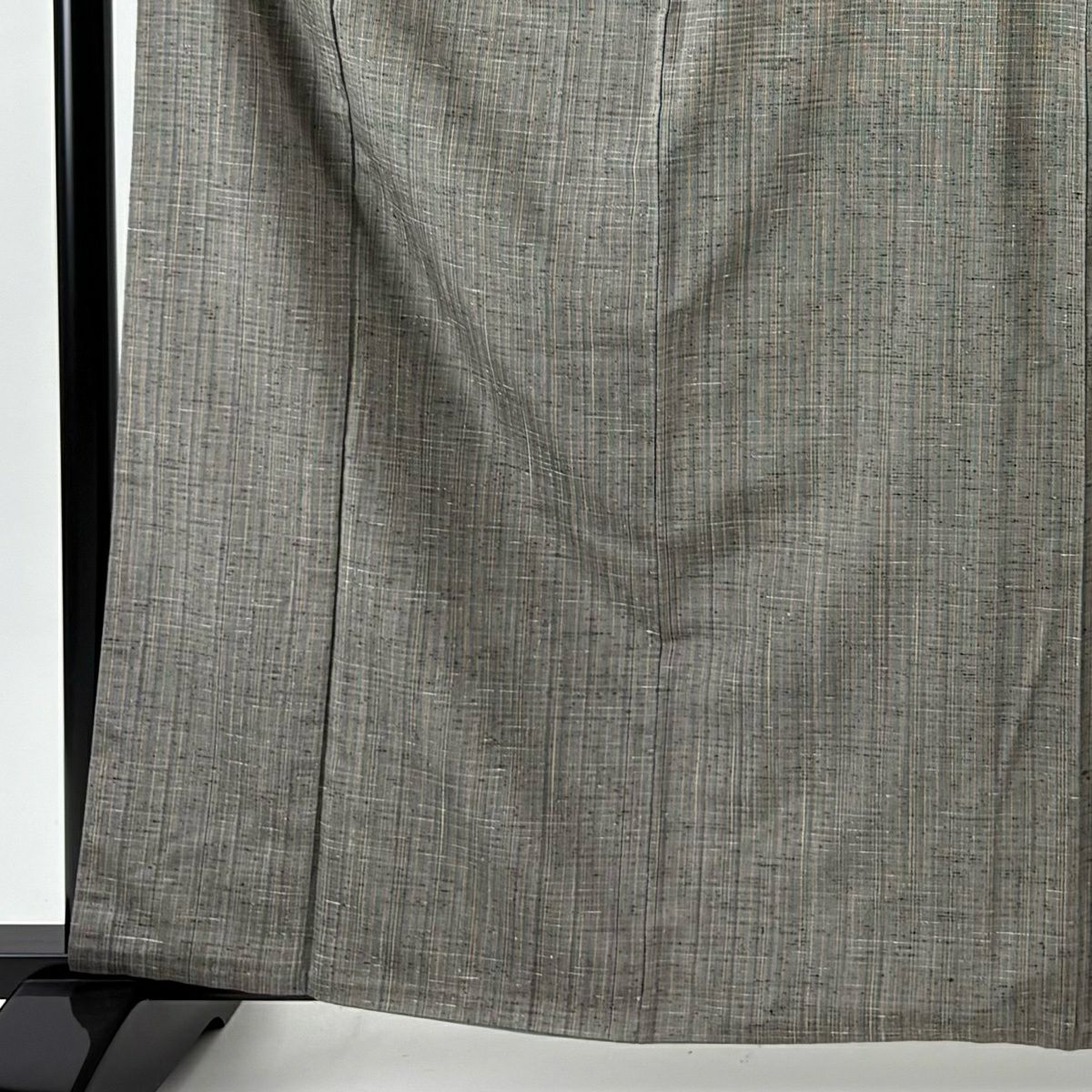 【美品】 紬織 身長163.5cm 袖長67.5cm L 雙層 蕨紬織 名古屋帶套裝 垂直條紋 灰色 純蠶絲 名品級
