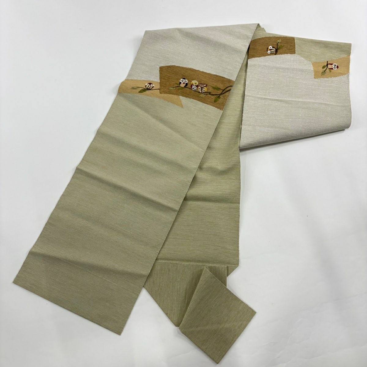【美品】 紬織 身長163.5cm 袖長67.5cm L 雙層 蕨紬織 名古屋帶套裝 垂直條紋 灰色 純蠶絲 名品級