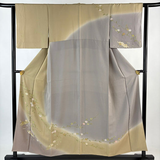 訪問服 身長153.5cm 袖長62.5cm S 雙層 菊花花筏染分 米色 純蠶絲 秀品級