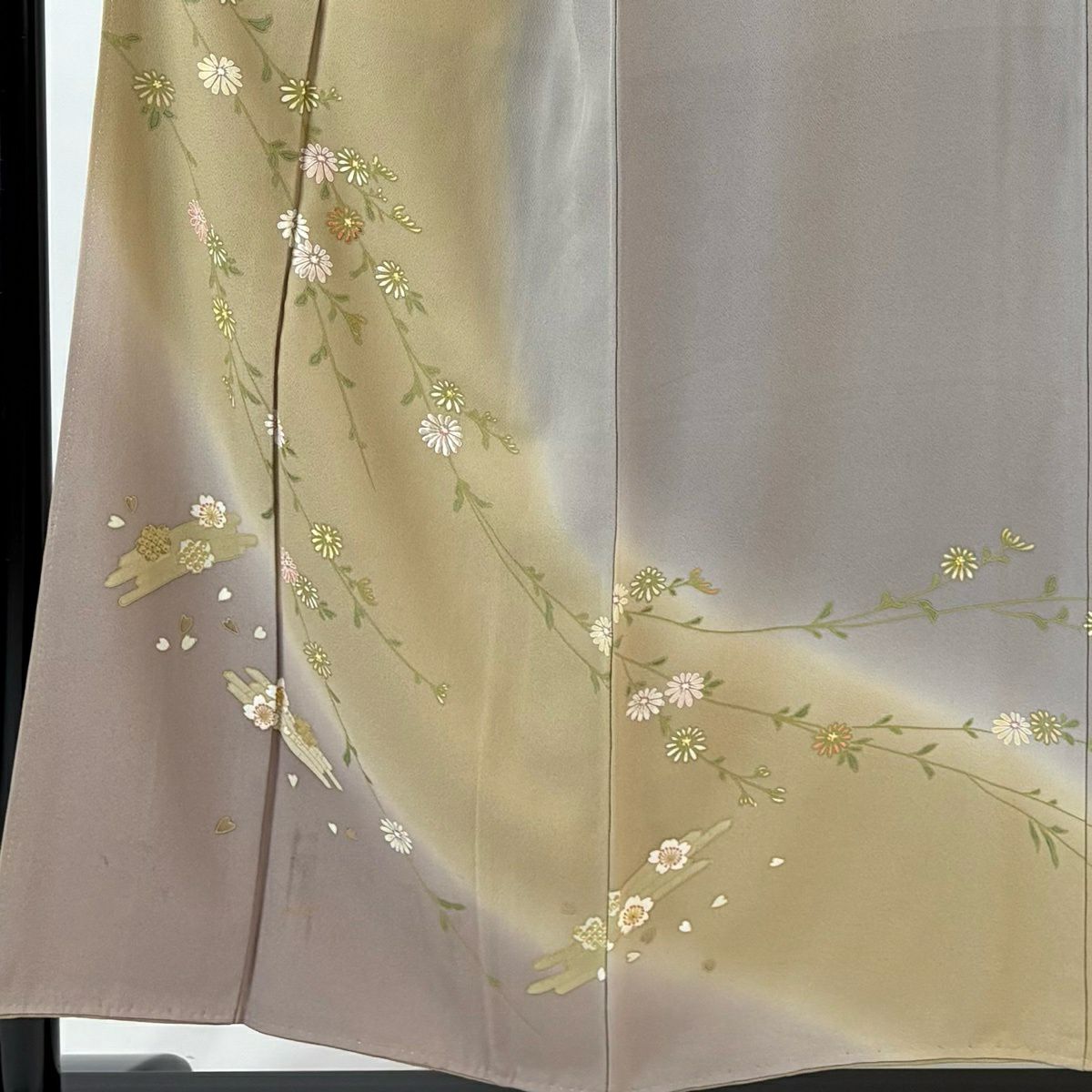 訪問服 身長153.5cm 袖長62.5cm S 雙層 菊花花筏染分 米色 純蠶絲 秀品級