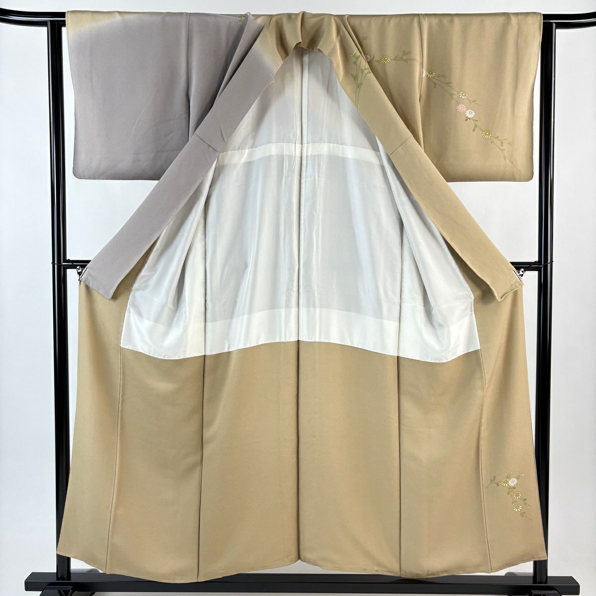 訪問服 身長153.5cm 袖長62.5cm S 雙層 菊花花筏染分 米色 純蠶絲 秀品級