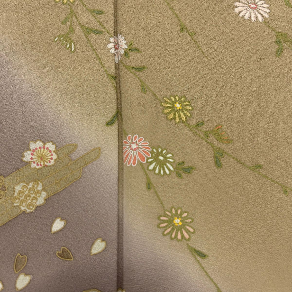 訪問服 身長153.5cm 袖長62.5cm S 雙層 菊花花筏染分 米色 純蠶絲 秀品級