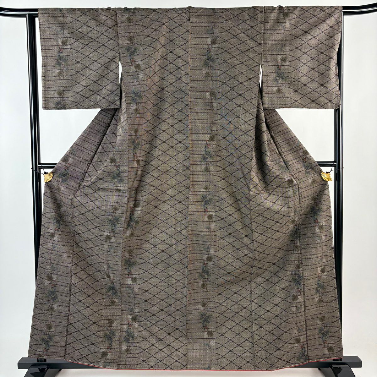 【美品】 紬織 身長162.5cm 袖長65.5cm M 雙層 葡萄 菱 焦茶 純蠶絲 秀品級